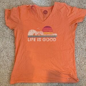 Life is Good Guitar, Sunset, Outdoors V-neck Tee